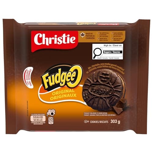 Fudgee-O Chocolatey Creme Filled Sandwich Cookies, 303 g, Baked in Canada