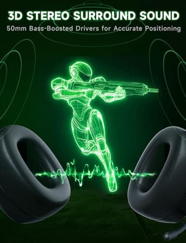 Gvyugke 2.4GHz Wireless Gaming Headsets for PS5, PS4, PC, Switch - Bluetooth 5.3 Gaming Headphones with Noise Canceling Mic, 7.1 Surround Sound, 70H Battery, Blue Lighting - Black Green — view 5