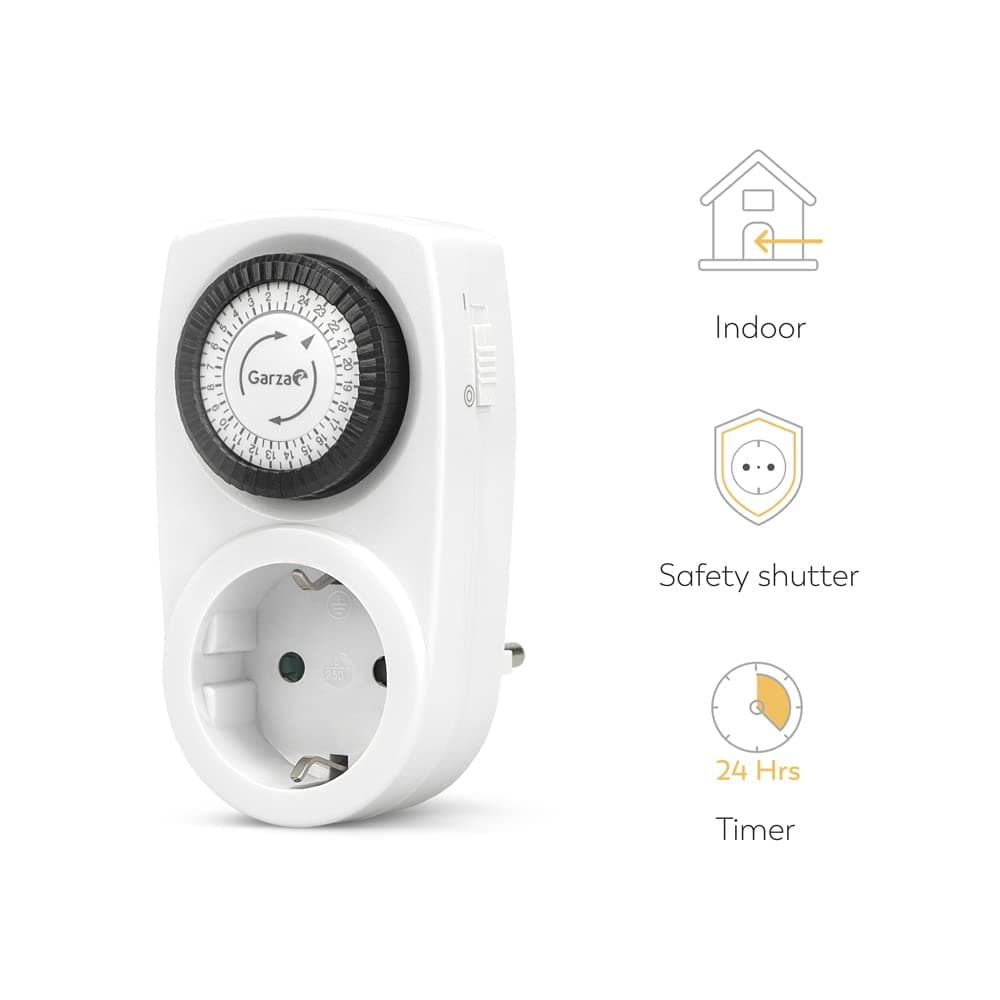 Garza - Temporizador analógico para interiores, juego de 2, enchufe programable, temporizador diario (24 h), máximo 3680 W, 16 a/ 230 V/50 Hz, blanco — view 2
