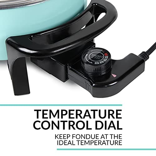 Nostalgia 12-Cup Electric Fondue Pot Set for Cheese & Chocolate - 8 Color-Coded Forks, Temperature Control - Stainless Steel Kitchen Gadgets and Appliances for Hors d'Oeuvres and More - Aqua — view 2