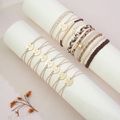 Fohufo Birthday Gifts for Women Girls - 10 Pcs Hair Ties No Damage, Hair Ties Bracelets for Thick/Thin Hair, Initial Hair Ties Accessories for Women, Birthday Gift Teen Girl Gifts for Girls- Letter M — view 4