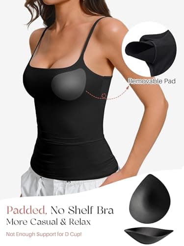 Avidlove Women's Padded Square Neck Tank Tops Summer Double Layer Basic Sleeveless Tank Shirts Built in Bra Black — view 2