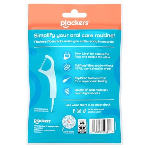 Plackers® Twin Line® Floss Picks with Tuffloss® Fiber & FlipPick®, Intense Mint, Double-Line Flosser for Effective Plaque Removal, 75 Count