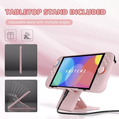 PlayVital for Switch 2 Protective Case with Stand & Thumb Grips, Dockable Hard Shell Grip Cover for Nintendo Switch 2 Accessories, Anti-Scratches Shockproof Case, Solid Color - Cherry Blossoms Pink — view 5