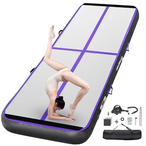 FBSPORT Inflatable Gymnastics Air Tumbling Track Mat Purple Black Length 13ft Thickness 4 inches, Air Tumble Track Mat with Electric Air Pump for Home Use Training Cheerleading Yoga Water Gym Park