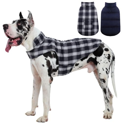 Kuoser Warm Dog Coat, Reversible Dog Jacket Waterproof Pet Winter Coat British Style Plaid Doggie Clothes Pet Dog Cold Weather Coats Cozy Snow Jacket Vest for Small Medium Large Dogs