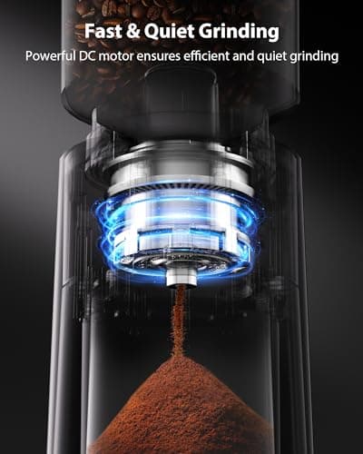 Aromaster Burr Coffee Grinder, Electric Coffee Bean Grinder for Home Use, 25 Grind Settings, Adjustable 2-12 Cups Timer,3-Ears Portafilter Holder, Anti-Static Design, Cleaning Brush, Black — view 2