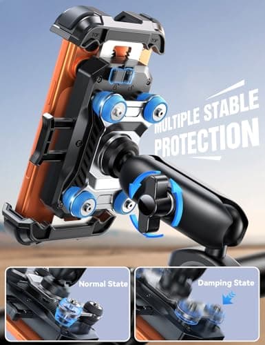 JOYROOM Motorcycle Phone Mount Holder - [Dual Vibration Dampener]100mph Anti-Shock Phone Holder for Motorcycle [Metal Extension Handlebar Clamp] Bicycle Bike Phone Holder Mount for 4.7-7" Cell Phones — view 4