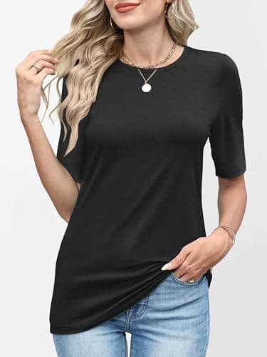 ANRABESS Womens Half Sleeve Tops Crewneck Shirts Basic Fit Tee Trendy 2026 Spring Summer Business Casual T-Shirts Black S — view 3
