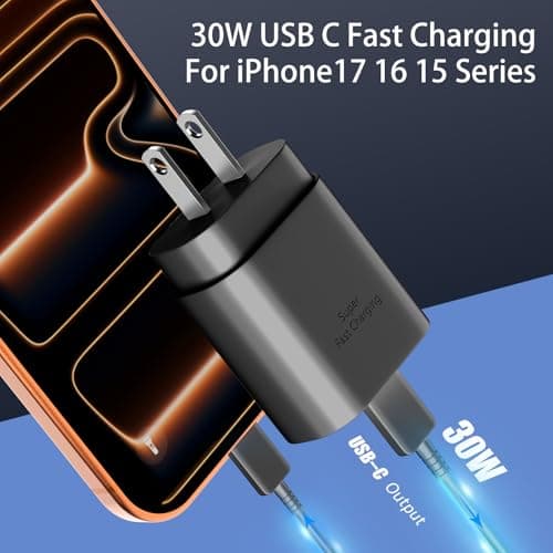 30W USB C Phone 15 Charger Fast Charging Block for iPhone 15/15 Pro Max/15 Pro/15 Plus/Samsung Galaxy S23 Ultra/S23/S23+/S22/S22 Ultra/S22+/S21 Ultra/S20 Ultra/Note 20 & 6.6Ft USB C Charger Cable