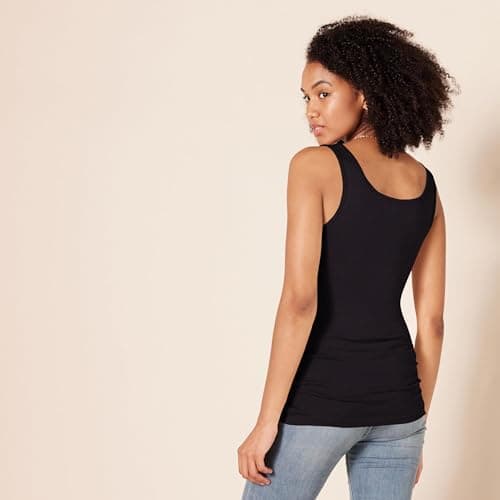Amazon Essentials Women's Slim-Fit Ribbed Scoop Neck Tank Tops, Pack of 2, Black, Medium — view 3