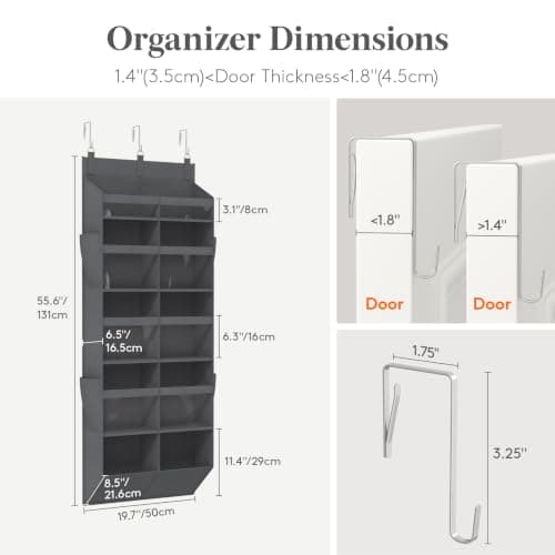 Lifewit 1 Pack Over the Door Organizer, 10 Section Clear Window Hanging Storage with 4 Side Pockets, Sturdy Anti Tilt 40 lbs Load Behind Door for Closet, Bedroom, Bathroom, Nursery, Dorm, Gray