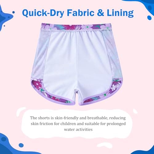 Kinberr Girls Swimsuit 8-9 Years Long Sleeve Bathing Suit 2-Piece Rash Guard Set Quick Dry Swimwear for Summer,Purple — view 3