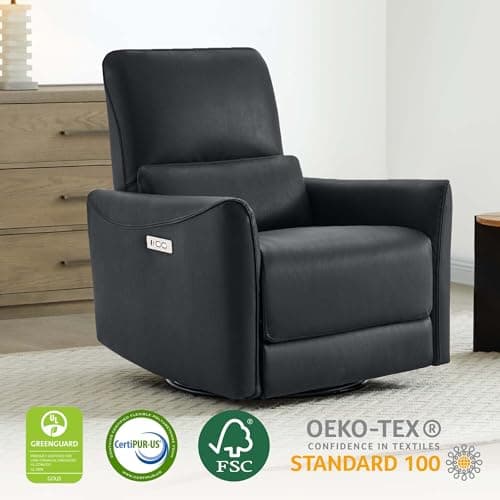 CHITA Power Recliner Chair Swivel Glider, FSC Certified Upholstered Faux Leather Living Room Nursery Reclining Sofa Chair with Lumbar Support, Black — view 2