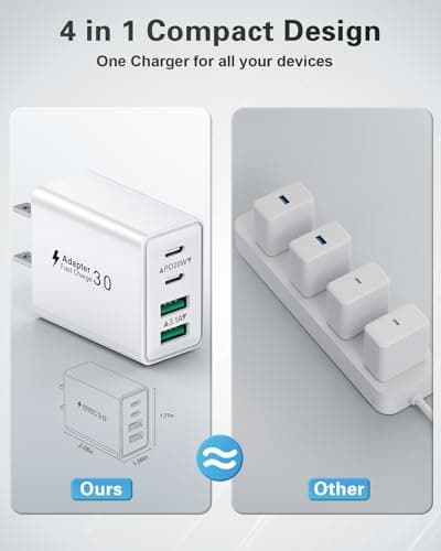 2-Pack USB C Wall Charger, 40W Fast USB C Charger Block, 4-Port Dual PD Power Adapter+ QC Multiport USB Wall Plug Double Type C Charging Block for iPhone 16 15 14 13 12 11 Pro Plus Max XR, Samsung — view 3
