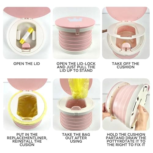 Portable Foldable Toddler Travel Potty - Medium Pink Potty Seat, Emergency Toilet for Car Camping Hiking, Lightweight Potty Chair for Indoor Outdoor Toddler Use (Pink) — view 2