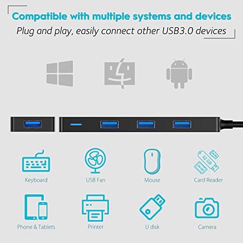 Aceele USB Hub 3.0 Splitter with 4ft Extension Long Cable Cord, 4-Port Extra Slim Multiport Expander for Desktop Computer PC, PS4, Laptop, Chromebook, Surface Pro 3, iMac, Flash Drive Data and More — view 5