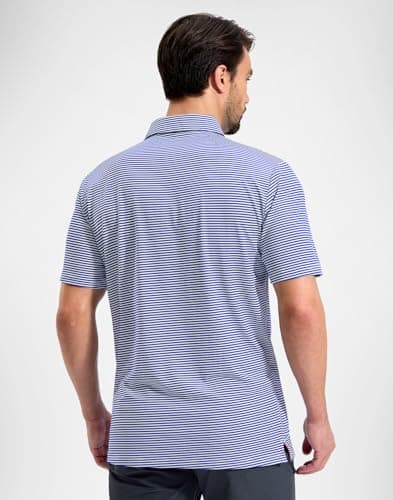 G Gradual Mens Golf Shirt Dry Fit Moisture Wicking Performance Short Sleeve Striped Polo Shirts for Men Dressy Casual (Navy Blue Stripe, XL) — view 2