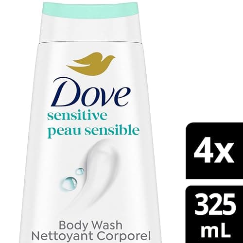 Dove Sensitive Skin Body Wash For 24hr Lotion-Soft Skin, Hypoallergenic with No Sulfates No Parabens, 325mL (Pack of 4)