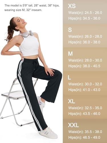 Tapata Women's 28" Inseam Petite Track Pants Loose Straight Leg Jogging Sweatpants Warm-Up Sports Athletic Running, Black, M — view 6