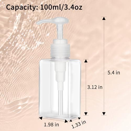 100ml (3.4oz) Pump Bottle Dispenser Jansburg 2 Pack Refillable Flat Square Plastic Lotion Dispenser Leakproof Empty Lotion Pump Bottle for Essential Oil Soap Lotion Shampoo Clear — view 2