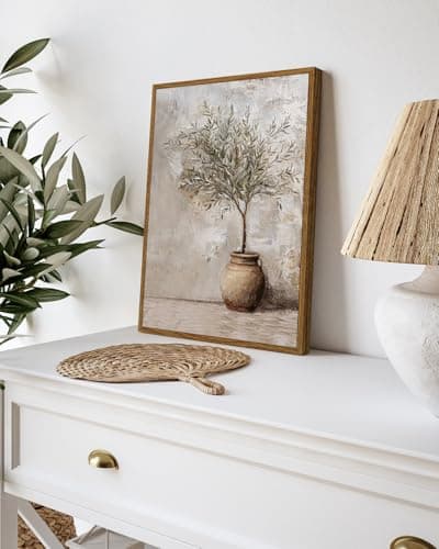 ARPEOTCY Vintage Framed Canvas Wall Art, 12x16inch, Farmhouse Olive Tree in Vessel Wall Decor, Still Life Art Prints Home Decorations, Botanical Paintings for Living Room Bedroom Office Decor — view 2
