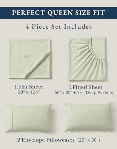 Lane Linen 100% Organic Cotton Queen Sheet Set, 4-Piece Percale Bed Sheets for Queen Bed - Soft, Breathable, Hypoallergenic, Deep Pocket Fits Mattress Up to 15" Deep, Hotel Quality Sheets - Mineral — view 3