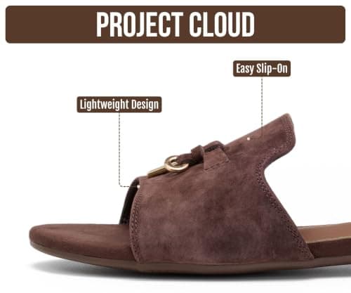 Project Cloud 100% Genuine Leather Sandals Women Dressy - Non-Slip Womens Sandals with Memory Foam Insole Slides for Women Footwear - Lightweight Flat Sandals for Women 2026 (Cannes, ESPRESDE,9M) — view 2