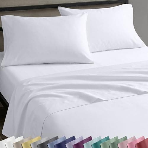 California Design Den 100% Cotton Sheets for Queen Size Bed Sheets with Deep Pocket, Queen Sheet Set with Sateen Weave, Cooling Sheets (White)