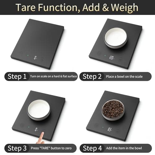 Homebuds 22lb/10kg Food Scale, Precision 0.1oz/1g by Our Professional Scale Factory Since 2001, Kitchen Scales Digital Weight Grams and Ounces for Cooking and Baking, LED, 3*AAA Batteries, Black — view 4