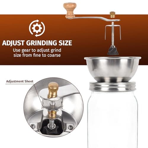 Mason Jar Coffee Grinder, Manual Coffee Grinder Lid Attachment for Regular Mouth Mason Jars, Stainless Steel Mason Jar Lid and Ceramic Burr, Ideal for Camping & Home Barista — view 3