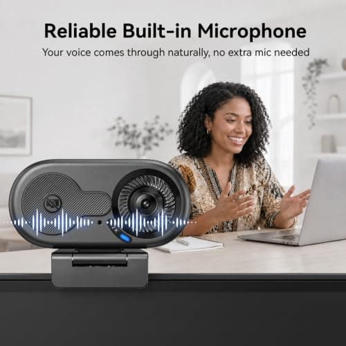 EMEET C100 2K Webcam for PC, Built-in Mic, Rotating Privacy Cover, Portable Metal Clip, Computer Camera for Home Office, Meetings, Learning, Streaming, External Webcam for Desktop, Laptop, PC USB-A — view 2