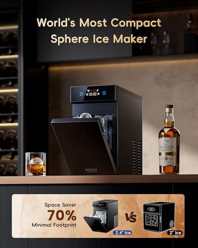 ecozy 2.4" Clear Ice Ball Maker Countertop with CrystalFlux Technology, Minimal Footprint Sphere Ice Maker with 8H Timer, 1 pcs in 40 Mins, 32 pcs/Day, Self-Cleaning for Home Bar Whiskey & Bourbon — view 2