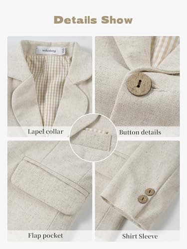 Volunboy Toddler Suit Baby Boy 2 piece Linen Blazer Dress Pants Set Boys Tuxedo Bowtie Set (BeigeWhite, 2-3T) — view 3