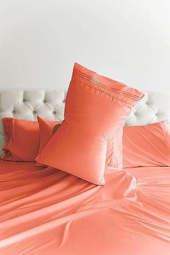 Queen 6 Piece Sheet Set - Comfy Breathable & Cooling - Ultra Soft Hotel Luxury Bedding Set w/ 8-16 Inch Deep Pockets - 1 Flat & 1 Fitted Sheet & 4 Pillowcases - Cozy, Wrinkle Free & Easy Care - Coral — view 7