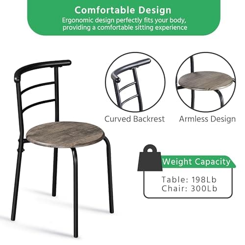 Yaheetech 3-Piece Dining Table Set, Kitchen Table & Chair Sets for 2, Compact Table Set w/Steel Legs, Built-in Wine Rack for Breakfast Nook, Small Space, Apartment, Drift Brown — view 5