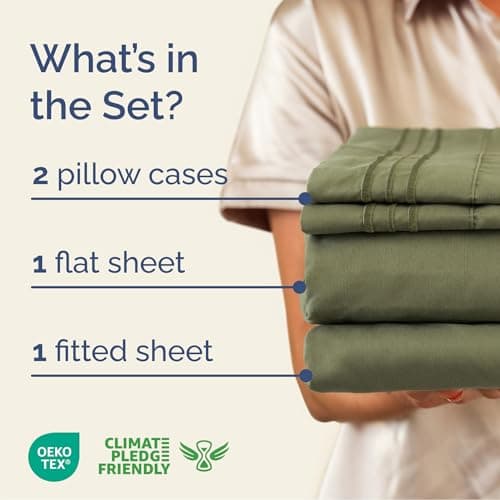 Queen Size 4 Piece Sheet Set - Comfy Breathable & Cooling Sheets - Hotel Luxury Bed Sheets for Women & Men - Deep Pockets, Easy-Fit, Soft & Wrinkle Free Sheets - Sage Green Oeko-Tex Bed Sheet Set