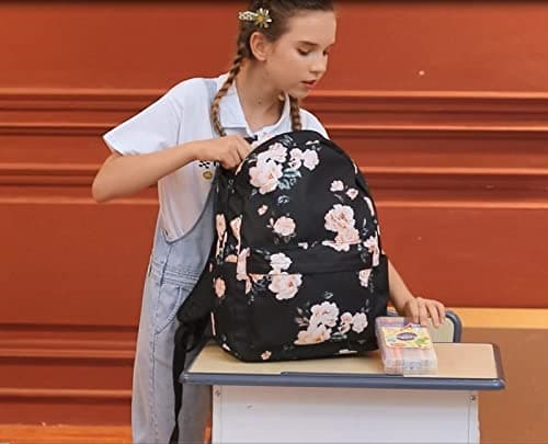 School Backpack for Teen Girls Floral Laptop Book Bag Travel Daypacks (Black-0066) — view 7