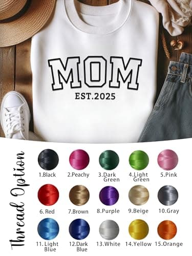 YUNART Personalized Mothers Day Christmas Birthday Gift for Mom, Custom Embroidered Sweatshirt and Hoodie with Names on Sleeve, Customized Mom EST Shirt — view 3