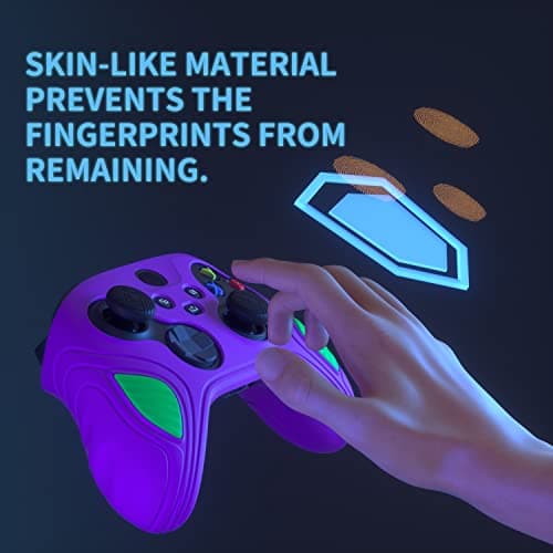PlayVital Scorpion Edition Anti-Slip Silicone Case Cover for Xbox Series X/S Controller, Soft Rubber Case for Xbox Core Wireless Controller with Thumb Grip Caps - Neon Genesis Purple & Green — view 2