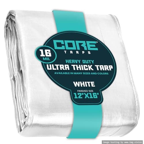 Core Tarps Extra Heavy Duty 16 Mil Tarp Cover, Waterproof, UV Resistant, Rip and Tear Proof, Poly Tarpaulin with Reinforced Edges for Roof, Patio, Pool, Boat (White 12′ X 16′)