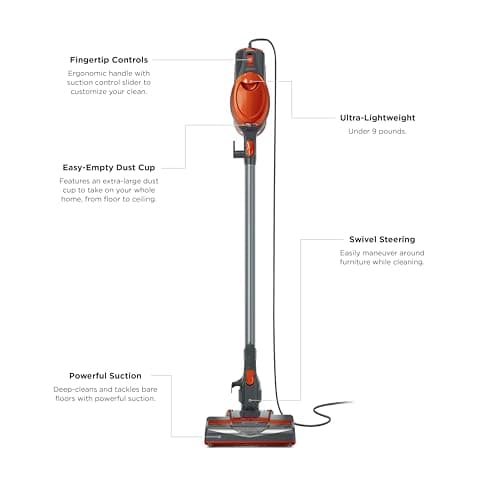 Shark Rocket Ultra-Light | Corded Stick Vacuum Cleaner for Carpet, Rugs & Hard Floors | Lightweight Hand Vacuum for Pet Hair & Upholstery | Swivel Steering | 2 Attachments | Gray/Orange | HV301 — view 7