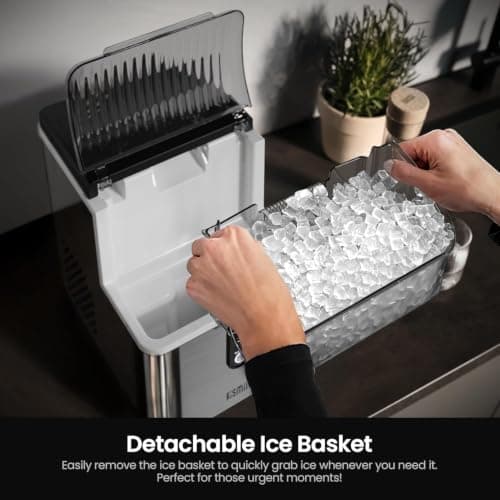 Kismile Nugget Ice Makers Countertop,Portable Ice Machine with Crushed Ice, 35lbs/Day,Self-Cleaning,One-Click Operation for Home Use(Silver) — view 2