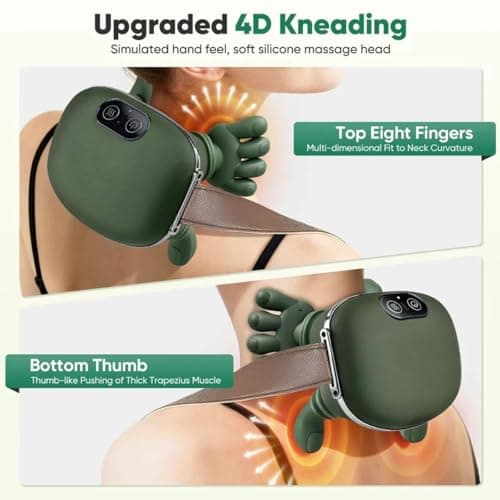 Portable Electric Neck Massager with Heat, Neck Massager with Hand Fingers Shiatsu Deep Kneading for Shoulder, Back & Leg Muscle Tension, Rechargeable Hands-Free Massage Pillow — view 3