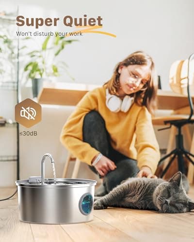 Cat Water Fountain Stainless Steel with 6 Filters + 3 Sponge Filters: 108oz/3.2L FOFNON Cat Fountain — view 3