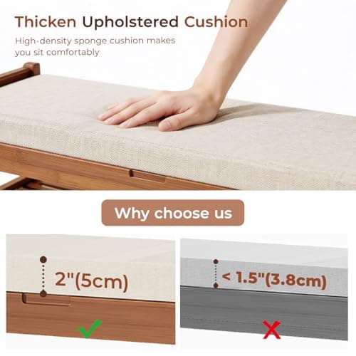 ACSWOD 27.6" Bamboo Shoe Bench with Cushion, 2-Tier Storage Bench for Entryway, Heavy Duty Shoe Rack Organizer with Removable Soft Cushion for Living Room Bedroom Hallway — view 4