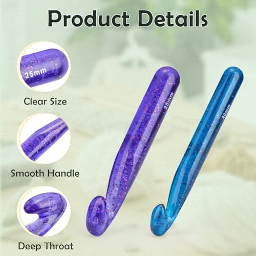 2PCS Large Crochet Hooks, Size25mm, Size20mm Crochet Hooks for Arthritic Hands, Ergonomic Crochet kit for Beginners, Plastic Crystal Knitting Needles for Handmade DIY — view 2