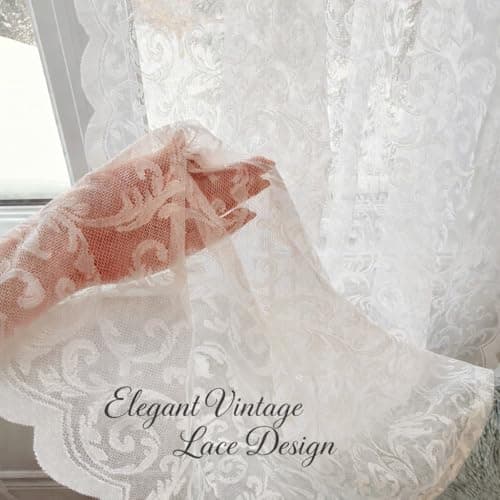Pinelinq Vintage Lace Curtain 52 x 63 Inch White – 1 Panel Sheer Botanical Floral Window Panel with Rod Pocket – Light Filtering Farmhouse Curtain — view 2