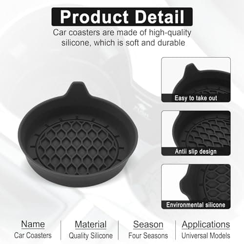 SINGARO Car Cup Holder Coaster, Silicone Cup Holder Insert, Universal Non-Slip Cup Holders, Car Accessories Interior for Women and Man Interior Sets 4 Pack Black — view 3
