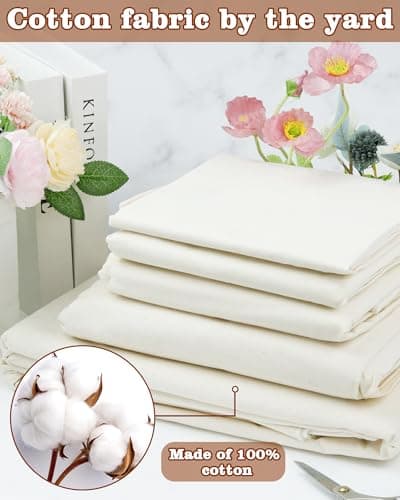 FIVEIZERO 100% Cotton Muslin Fabric by The Yard,59in x 1yd Cream Bleached Cotton Muslin Cloths–Medium Weight Beige Calico Fabric for Sewing,Quilting,Embroidery,Crafts & Apparel Projects — view 2